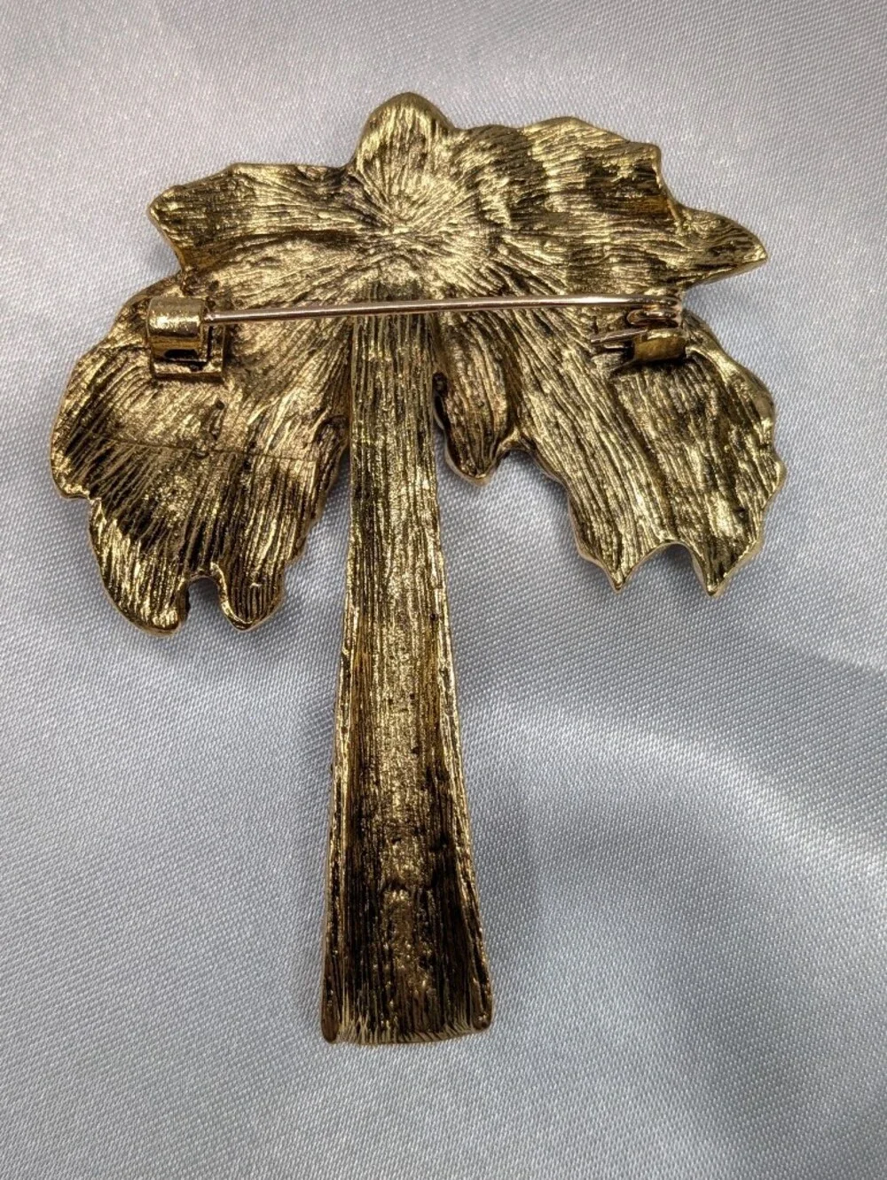 Multicolor Rhinestone Faux Pearl Palm Tree Brooch Pin Gold Tone Tropical